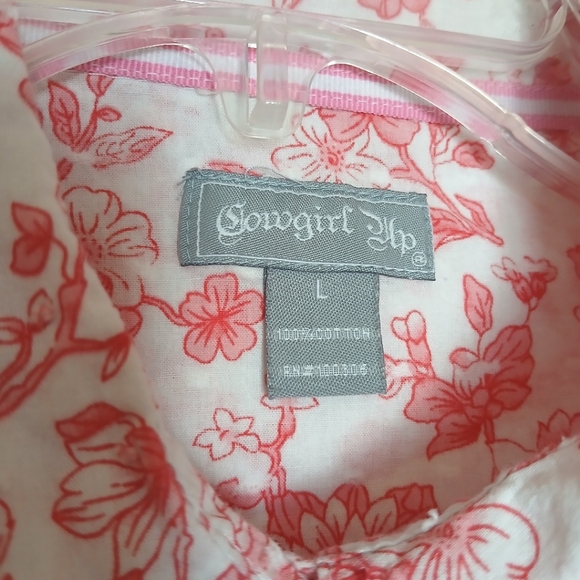 Cowgirl Up Vintage Western Pink Floral &   Rhinestone Button Up Shirt - L - Picture 7 of 7